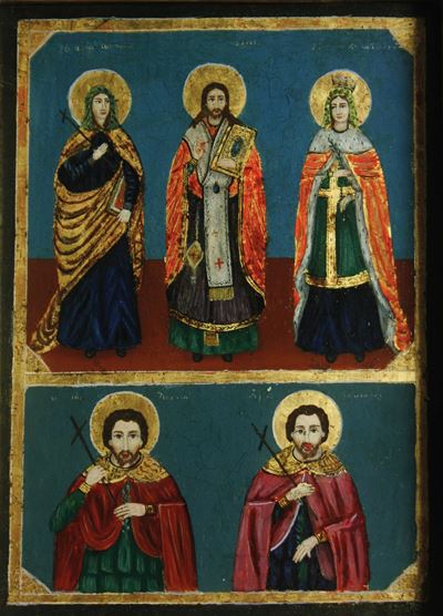 Scuola del XIX Secolo Icona Raffigurante Cristo e Santi