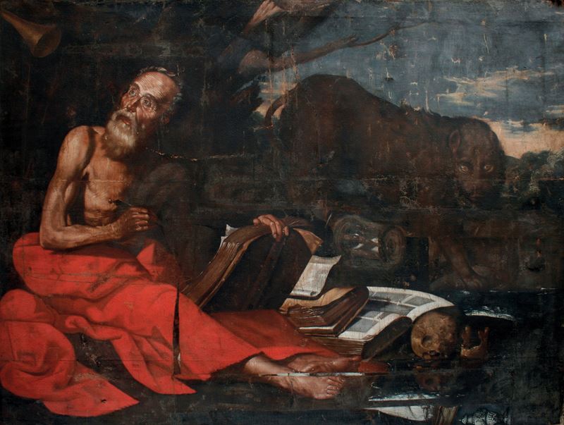 Scuola napoletana del XVII secolo San Gerolamo  - olio su tela - Asta Old Masters - Cambi Casa d'Aste