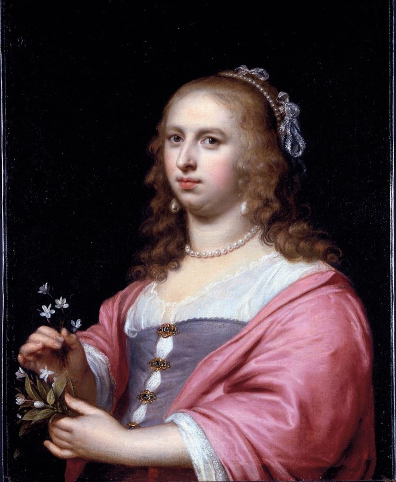Jan Rutgers Niwael : Ritratto di giovane donna con fiori  - olio su tela - Asta Old Masters - Cambi Casa d'Aste