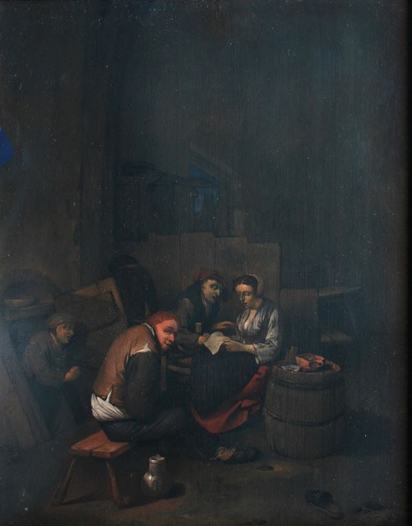 Cornelis Bega - Contadini che leggono una lettera in un interno
