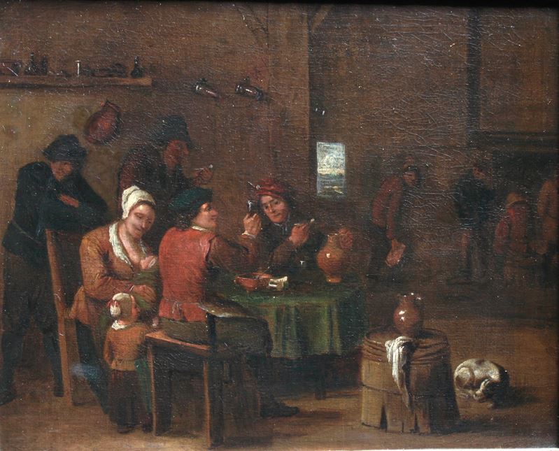Scuola olandese del XVII secolo Interno con bevitori  - olio su tela - Auction Old Masters - Cambi Casa d'Aste