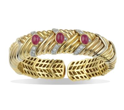 Montatura in oro 750/1000, Bracciale rigido con diamanti e rubini