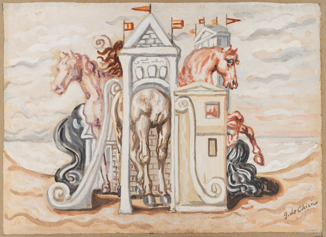Giorgio De Chirico - Cavalli nel Tempio