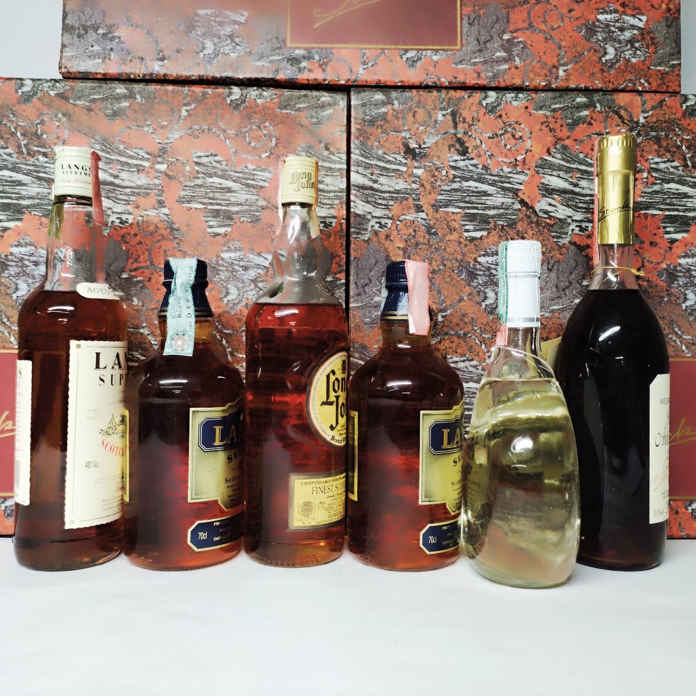Goccia Pinot Grappa, Stock Brandy, Langs, Long John, Scotch Whisky