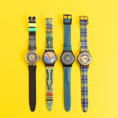 Quattro Swatch Nos:swatch Black Lineswatch Blue Flamingoswatch Ellyptingswatch Tailleur