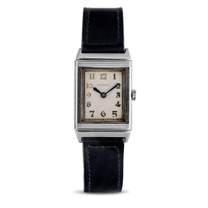 Jaeger-LeCoultre : Elegant and rare 1930s Reverso in steel, white dial with Deco numerals, hand-wound  - Auction Watches - Cambi Casa d'Aste