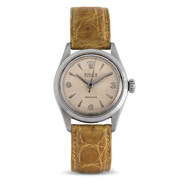Rolex - Classico orologio da polso a carica manuale con quadrante argentè a nido d'ape, corredato da scatola