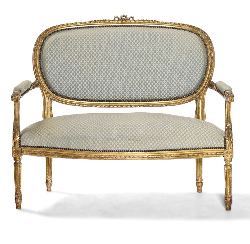 Divano in legno intaglaito e dorato. Francia XIX secolo  - Asta Antiquariato  - Cambi Casa d'Aste