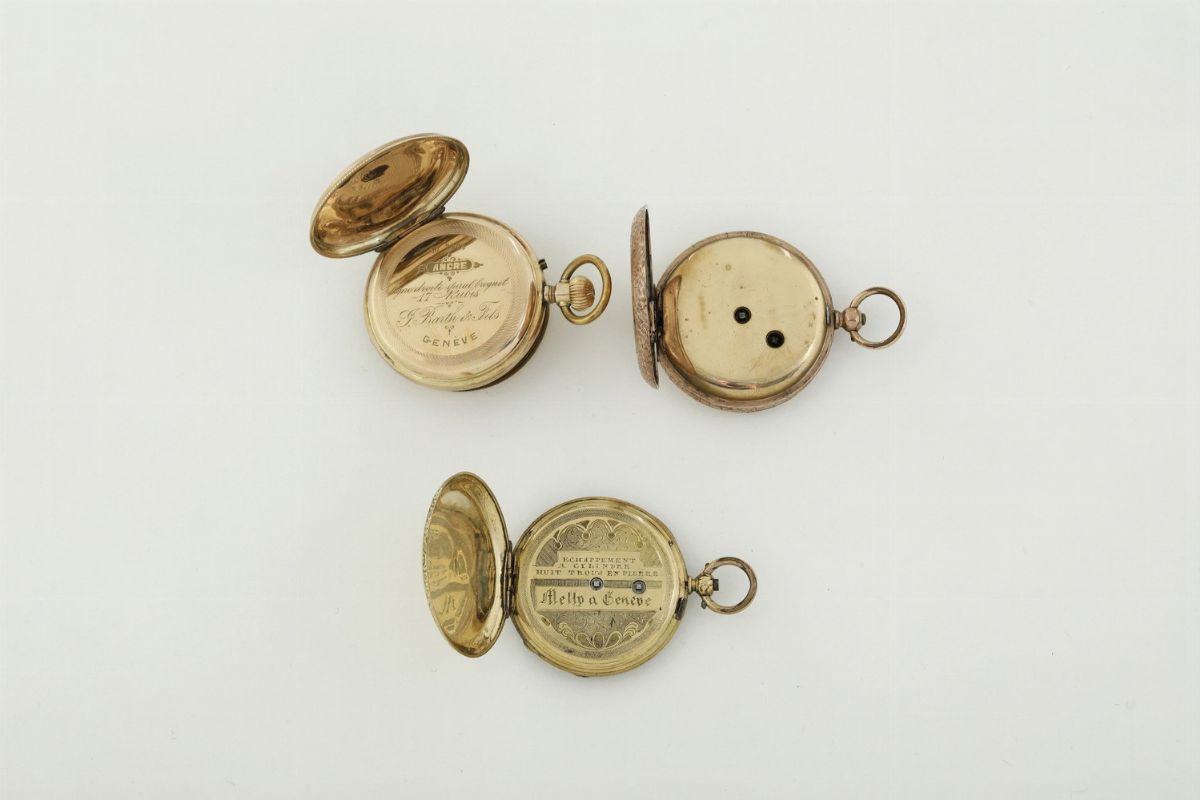 Lotto di Tre Orologi da Taschino con Cassa in Oro