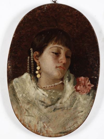 Pittore del XIX-XX Secolo Busto di Ragazza con Fiore