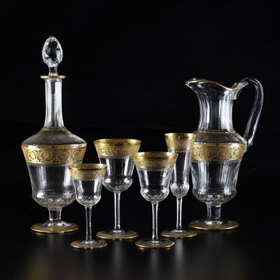 Servizio di Calici “thistle Gold”francia, Manifattura Saint Louis, Seconda Metà del XX Secolo