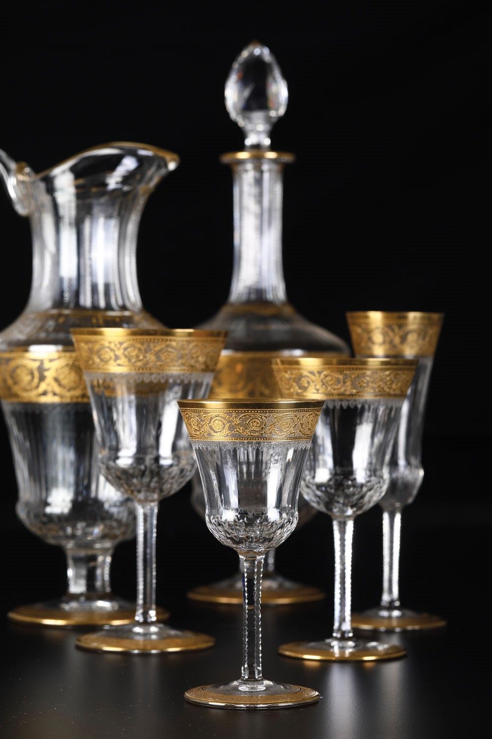 Servizio di Calici “thistle Gold”francia, Manifattura Saint Louis, Seconda Metà del XX Secolo