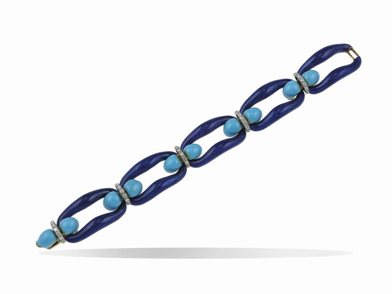Bracciale con smalto blu, smalto turchese e diamanti  - Asta Fine Jewels - Cambi Casa d'Aste