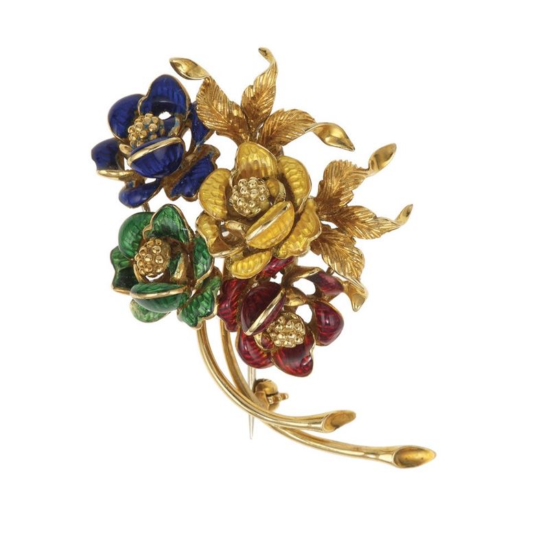 Enamel and gold brooch  - Auction Jewels - Cambi Casa d'Aste