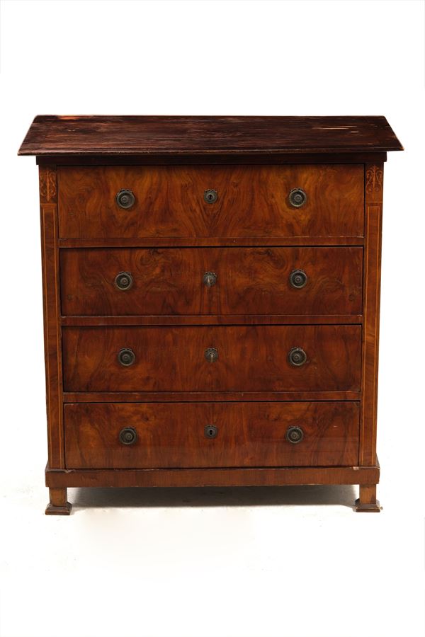 Comoncino lastronato a 4 cassetti. XIX secolo