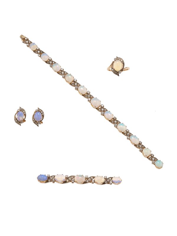 Opal, diamond and gold parure