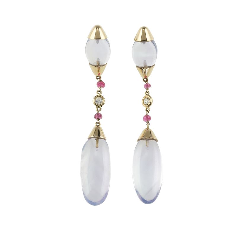 Pair of quartz, diamond and ruby earrings  - Auction Fine Jewels - Cambi Casa d'Aste