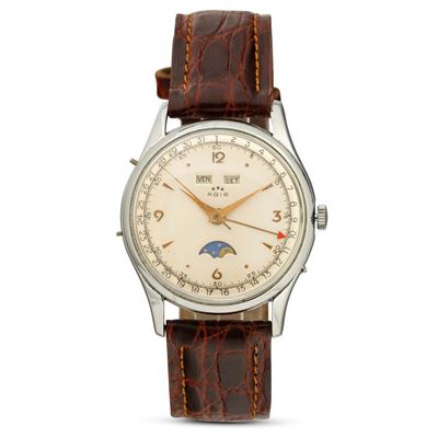 Orologio Triplo Calendario con Fasi Lunari Carica Manuale, Cassa in Acciaio, Quadrante Argentè, 3...