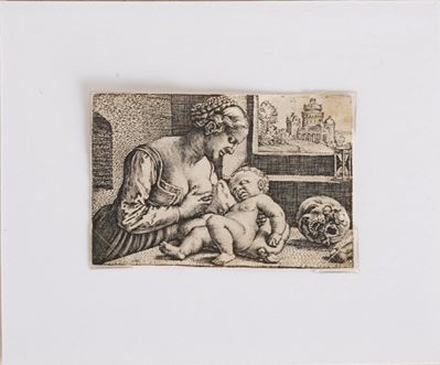 Barthel Beham, Norimberga (1502-1540) la Vergine con il Bambino e il Teschio