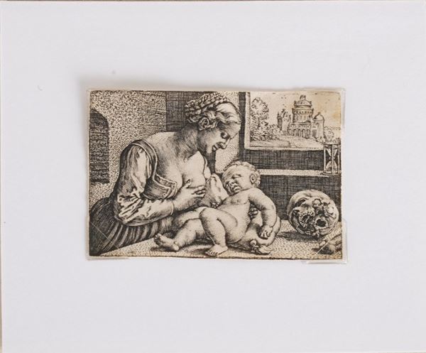 Barthel Beham, Norimberga (1502-1540) La Vergine con il bambino e il teschio