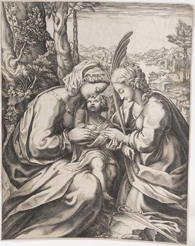 Ghisi Giorgio, Mantova (1520-1582) Matrimonio Mistico di Santa Caterina (1575)
