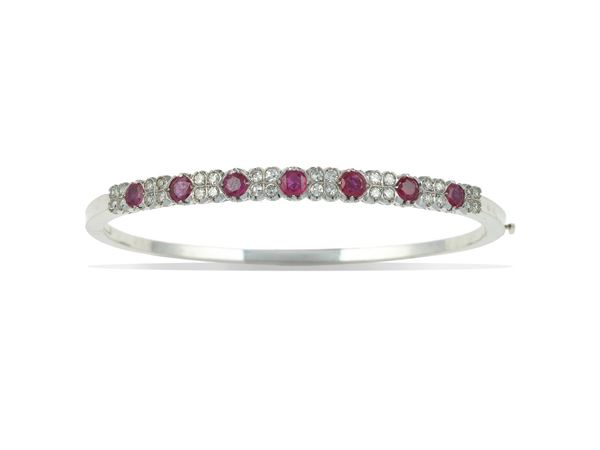 Ruby, diamond and gold bangle