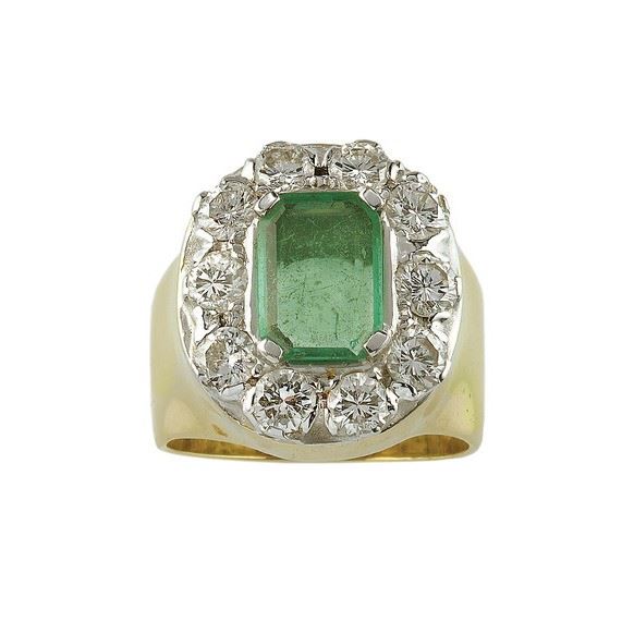 Anello con smeraldo Colombia e diamanti a contorno  - Asta Fine Jewels - Cambi Casa d'Aste