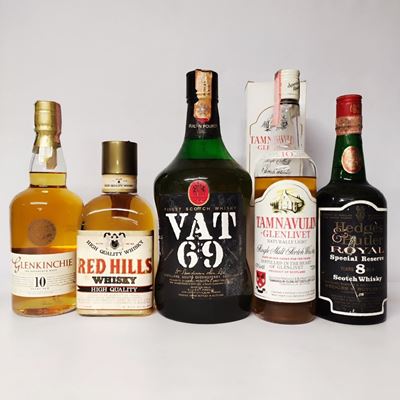 Glenkinchie, Red Hills, Vat69,tamnavulin, Hedges Butler, Scotch Whisky