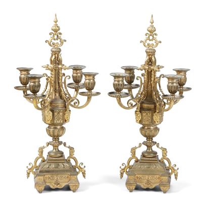 Coppia di Candelabri in Bronzo Dorato, Periodo Umbertino, XIX Secolo