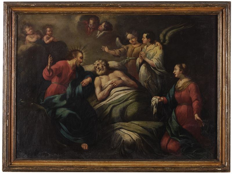 Scuola del XVII secolo Trapasso di San Giuseppe  - olio su tela - Asta Dipinti Antichi - Cambi Casa d'Aste