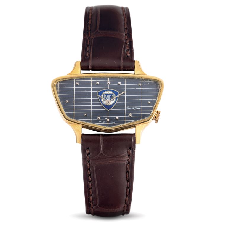 Buche Giraud : Refined and unusual 18k yellow gold men's wristwatch in the shape of a Lancia radiator grille with 18k yellow gold buckle  - Auction Watches - Cambi Casa d'Aste