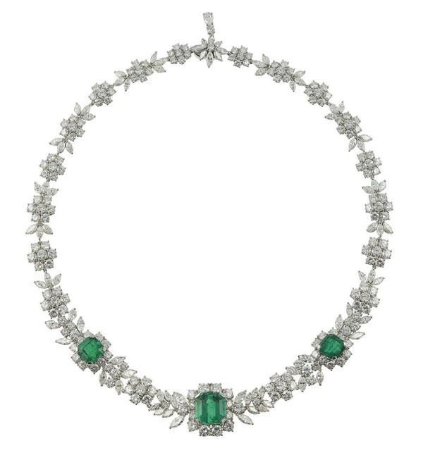 Girocollo con 3 smeraldi Colombia per ct. 14.00 circa e diamanti