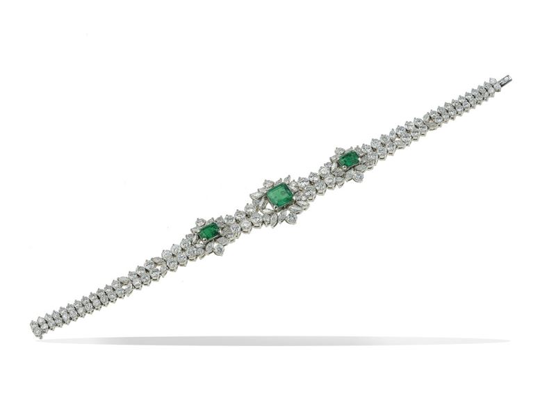 Bracciale con tre smeraldi Colombia e diamanti  - Asta Fine Jewels - Cambi Casa d'Aste