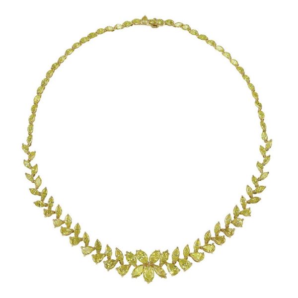 Irradiated fancy diamond and gold necklace