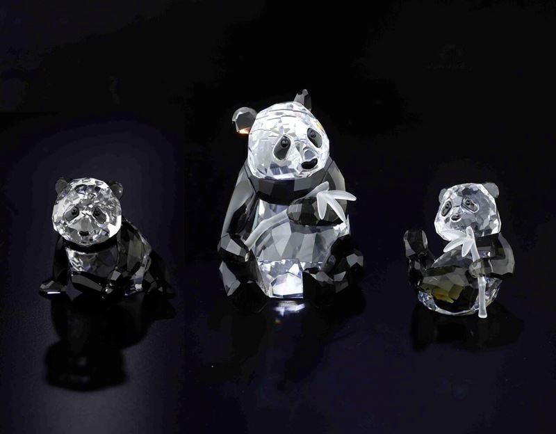 Famiglia di panda Swarovski scs edizione annuale 2008  - Asta Swarovski: Crystalized Elegance - Cambi Casa d'Aste