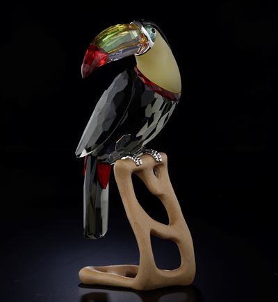 Grande Tucano "diamante Nero”. Swarovski dalla Collezione “uccelli Paradiso”.