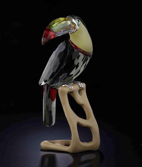 Grande tucano Swarovski "Diamante nero” della collezione “Uccelli Paradiso”