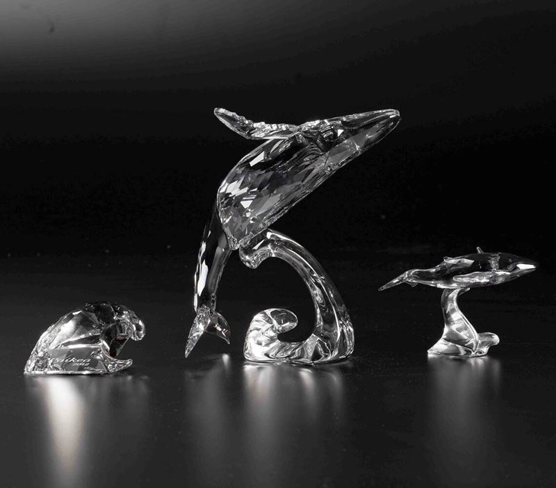 Famiglia di balene Swarovski "Paikea" scs edizione annuale 2012  - Auction Swarovski: Crystalized Elegance - Cambi Casa d'Aste