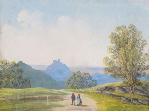 Anonimo, XIX secolo Paesaggio con figure