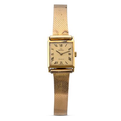 Lady Rettangolare in Oro Giallo 18k, Bracciale Laminato, Carica Manuale Quadrante Champagne, 21 M...