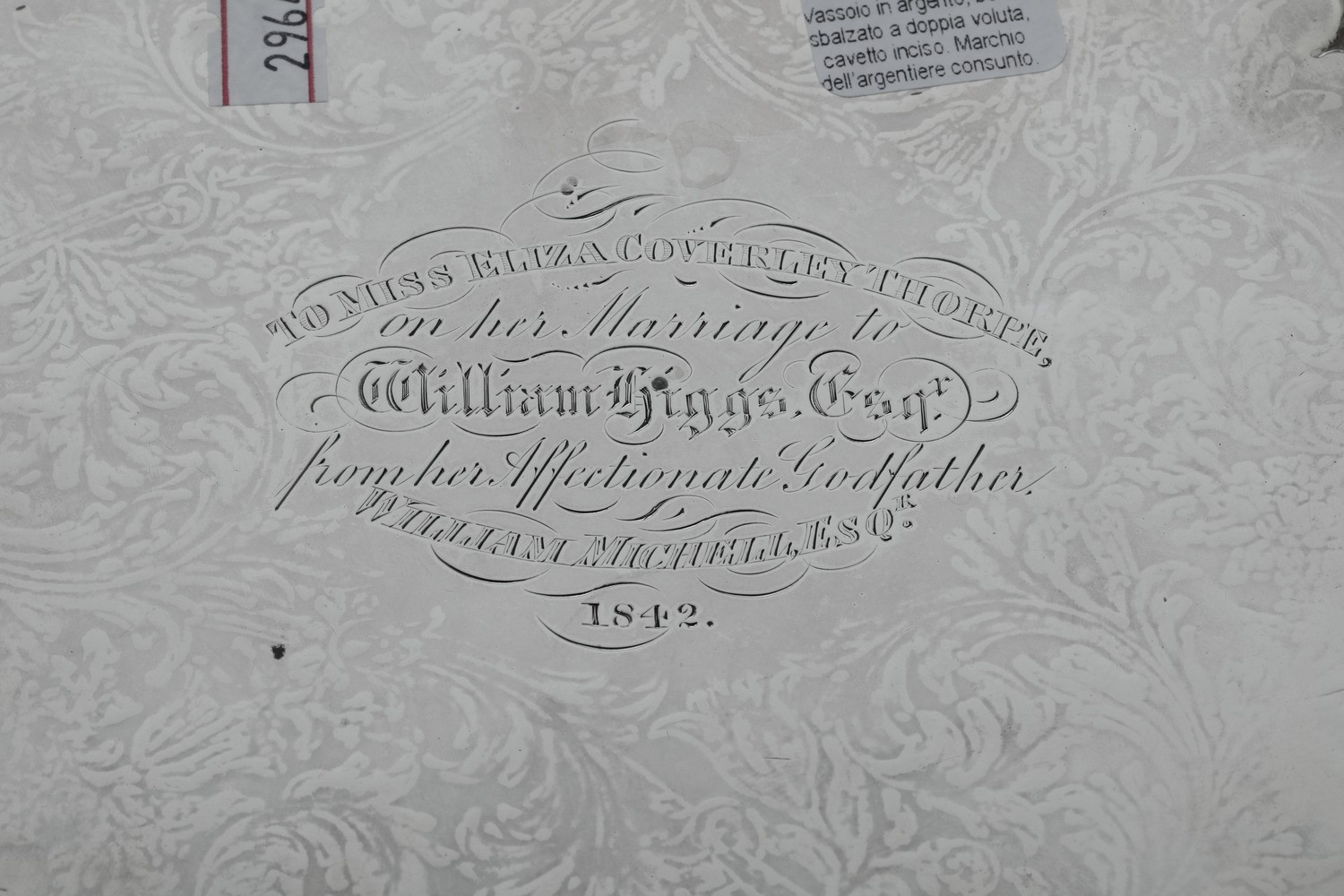Salver. Londra 1841. Marchio Dell'argentiere Consunto