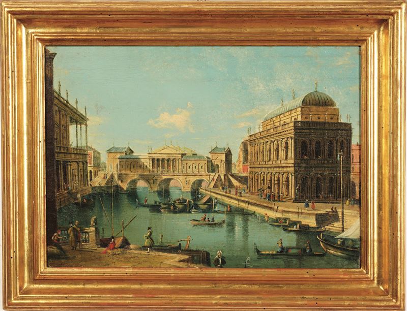 Scuola del XIX secolo Veduta fantastica di Venezia  - olio su tela - Asta Dipinti Antichi - Cambi Casa d'Aste