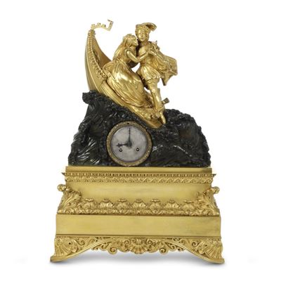 Pendola da tavolo, bronzo dorato e brunito, Francia XIX secolo