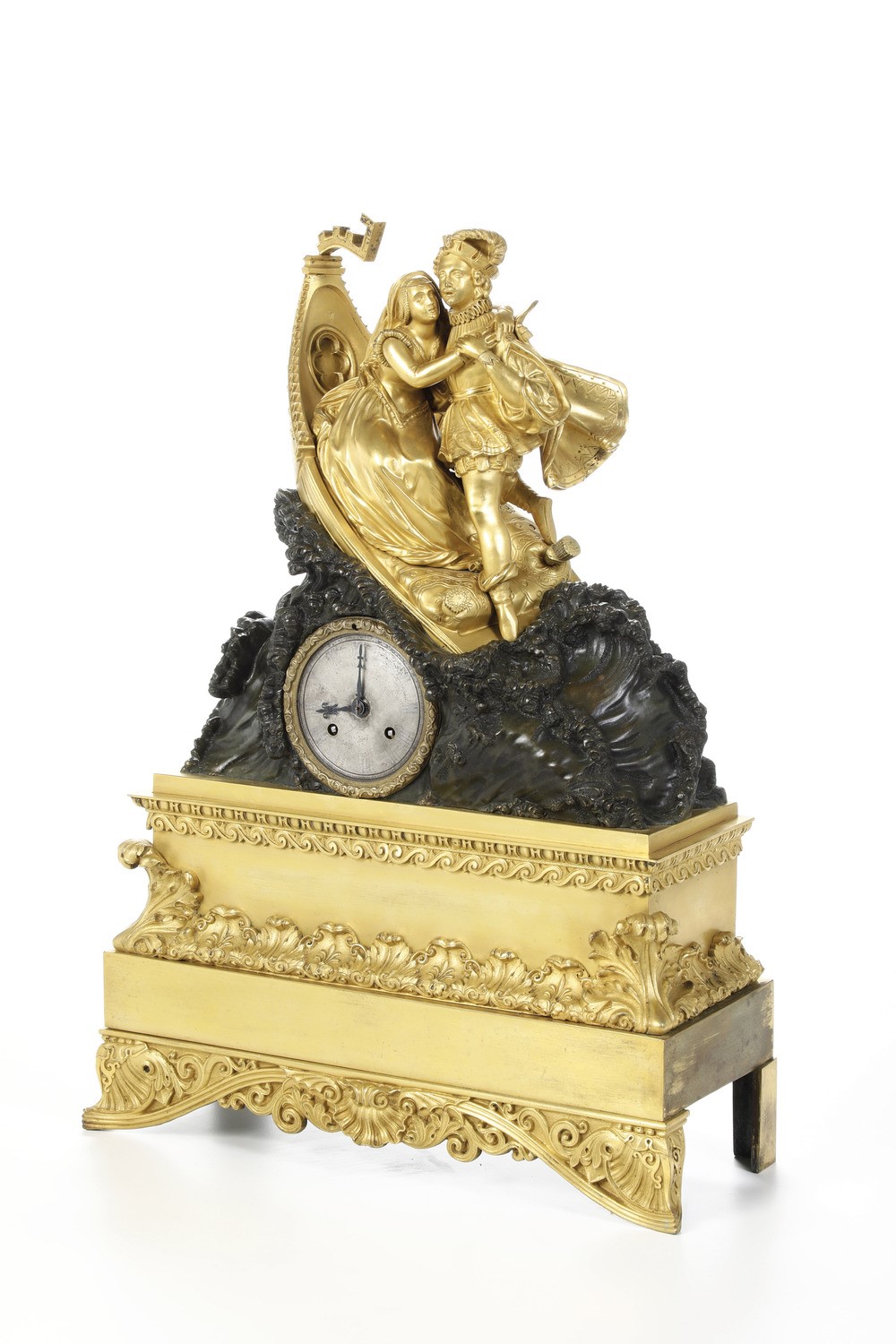 Pendola da tavolo, bronzo dorato e brunito, Francia XIX secolo