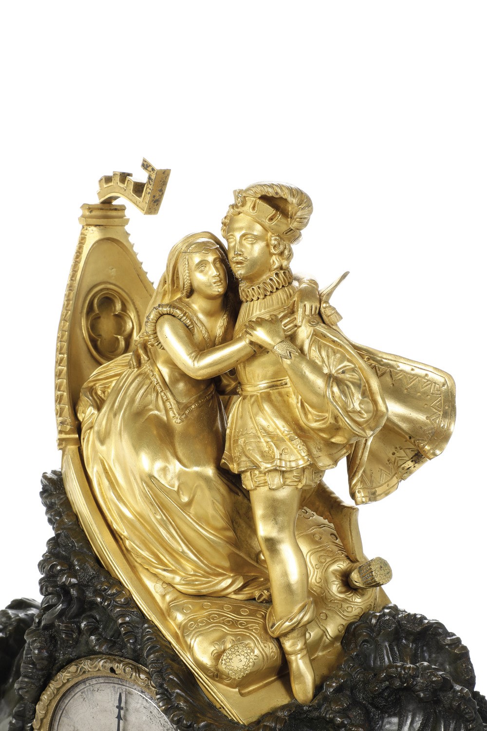 Pendola da tavolo, bronzo dorato e brunito, Francia XIX secolo