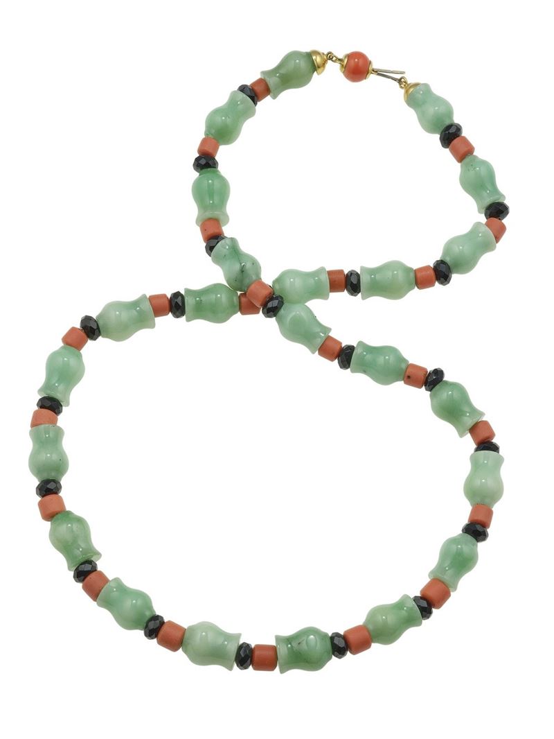 Amazonite, coral, glass and gold necklace  - Auction Fine Jewels - Cambi Casa d'Aste