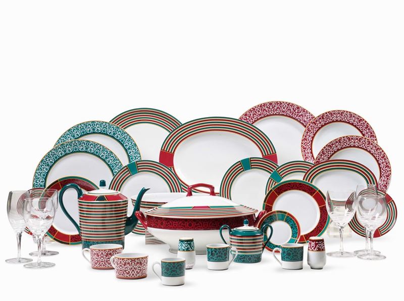 Servizio da tavola Hermès con le sue posate “Attelage” Limoges, fine del XX secolo   (totale 61 pezzi) + servizio di calici Hermès (totale 23 pezzi) + servizio di posate Hermès (totale 58 pezzi)    - Asta L'Art de la Table - Cambi Casa d'Aste