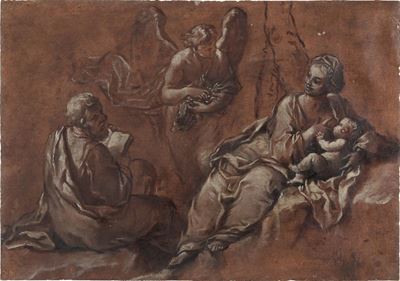 Scuola Emiliana del XVII Secolo Sacra Famiglia con Angelo