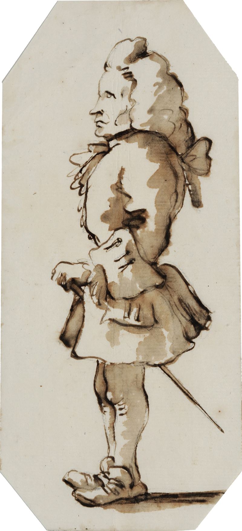 Giambattista Tiepolo : Caricatura  - penna, inchiostro bruno e acquerello su carta - Asta Old Masters - Cambi Casa d'Aste