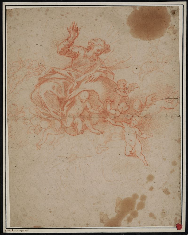 Scuola napoletana del XVII secolo Dio Padre  - matita rossa su carta - Asta Old Masters - Cambi Casa d'Aste
